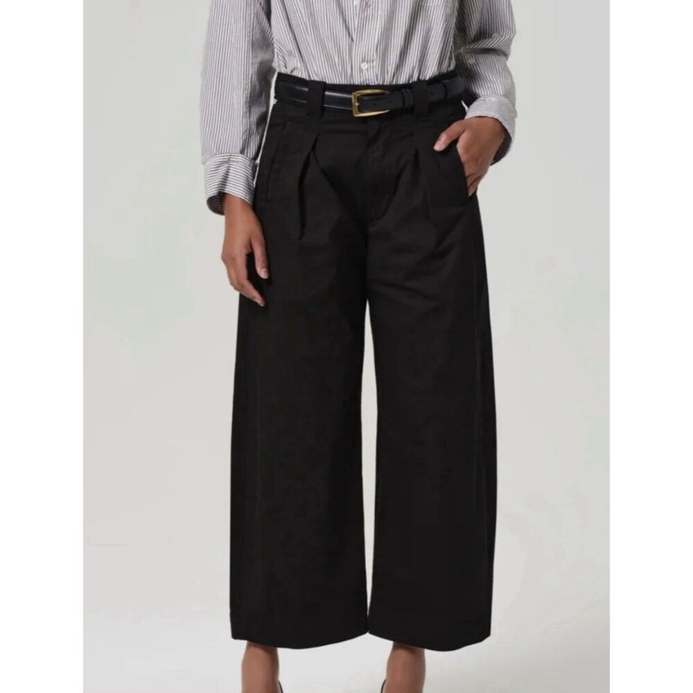 Citizens of Humanity Cara Cropped Pleated Pants Trousers Size 30 Black